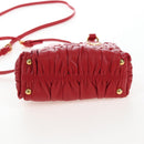 PRADA Hand Bag Leather 2way Red Gold Auth bs37504V-5