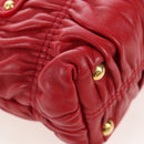 PRADA Hand Bag Leather 2way Red Gold Auth bs37504V-17