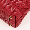 PRADA Hand Bag Leather 2way Red Gold Auth bs37504V-18