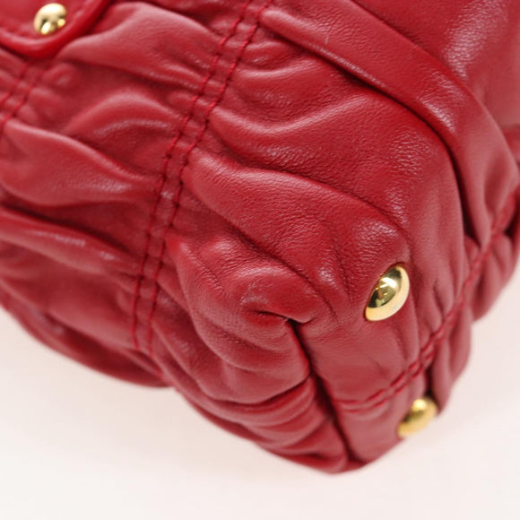 PRADA Hand Bag Leather 2way Red Gold Auth bs37504V