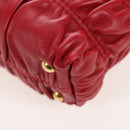 PRADA Hand Bag Leather 2way Red Gold Auth bs37504V-20