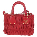 PRADA Hand Bag Leather 2way Red Gold Auth bs37504V-13