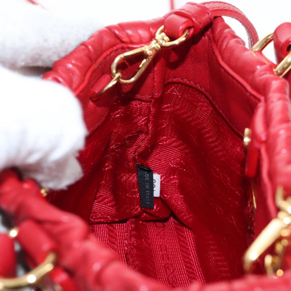 PRADA Hand Bag Leather 2way Red Gold Auth bs37504V