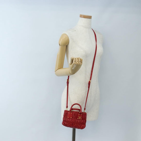 PRADA Hand Bag Leather 2way Red Gold Auth bs37504V