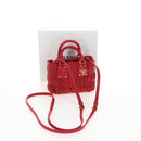 PRADA Hand Bag Leather 2way Red Gold Auth bs37504V-12