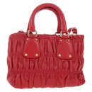 PRADA Hand Bag Leather 2way Red Gold Auth bs37504V-2