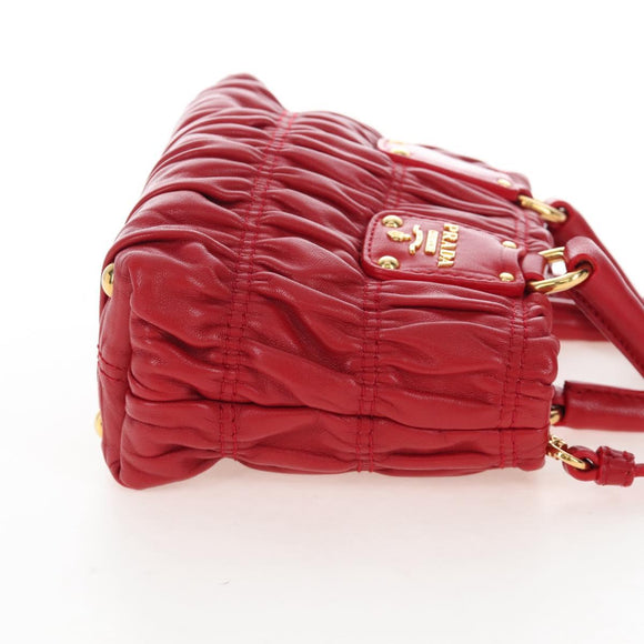 PRADA Hand Bag Leather 2way Red Gold Auth bs37504V