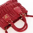 PRADA Hand Bag Leather 2way Red Gold Auth bs37504V-6