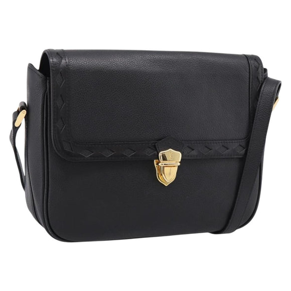 Saint Laurent Shoulder Bag Leather Black Gold Auth bs37510A