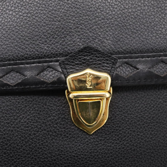 Saint Laurent Shoulder Bag Leather Black Gold Auth bs37510A