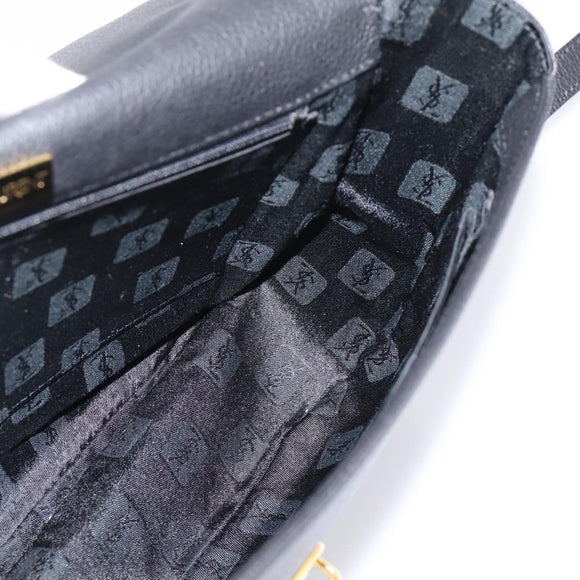 Saint Laurent Shoulder Bag Leather Black Gold Auth bs37510A