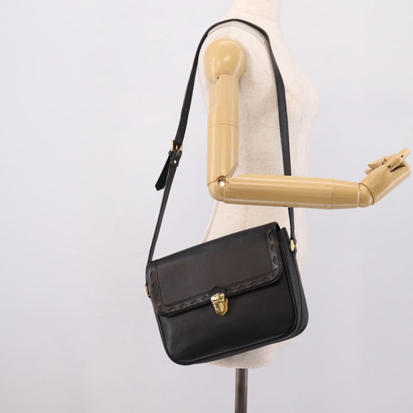Saint Laurent Shoulder Bag Leather Black Gold Auth bs37510A