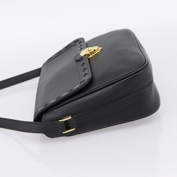 Saint Laurent Shoulder Bag Leather Black Gold Auth bs37510A