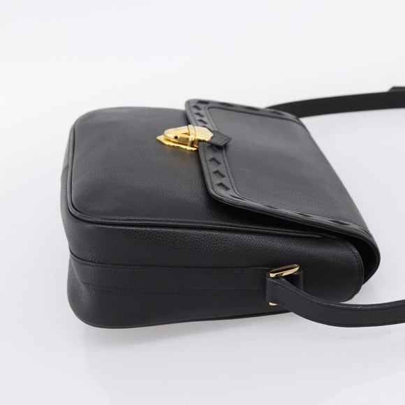 Saint Laurent Shoulder Bag Leather Black Gold Auth bs37510A