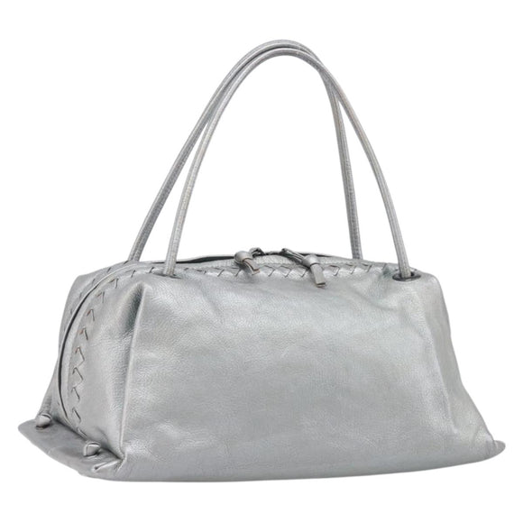 Bottega Veneta INTRECCIATO Hand Bag Leather Silver 124869 Auth bs37511