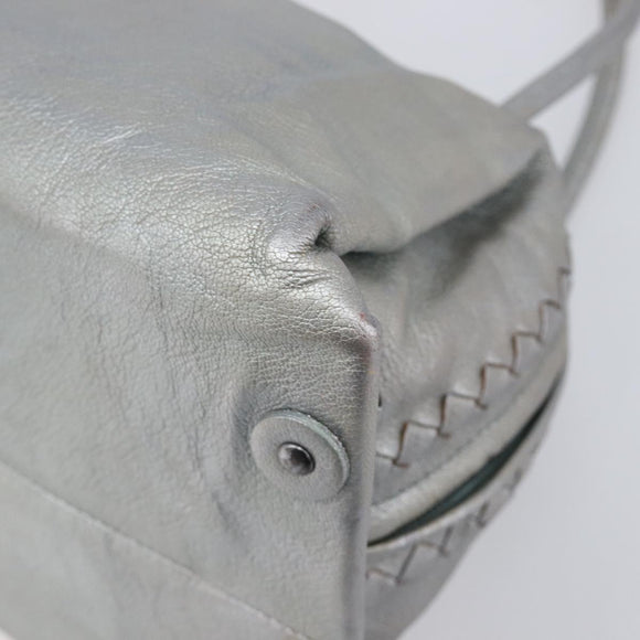 Bottega Veneta INTRECCIATO Hand Bag Leather Silver 124869 Auth bs37511
