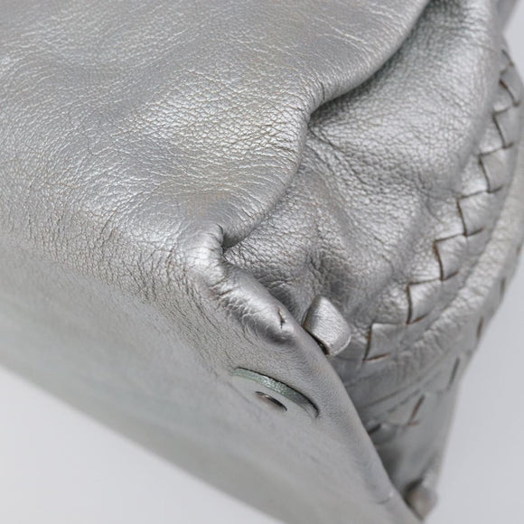 Bottega Veneta INTRECCIATO Hand Bag Leather Silver 124869 Auth bs37511