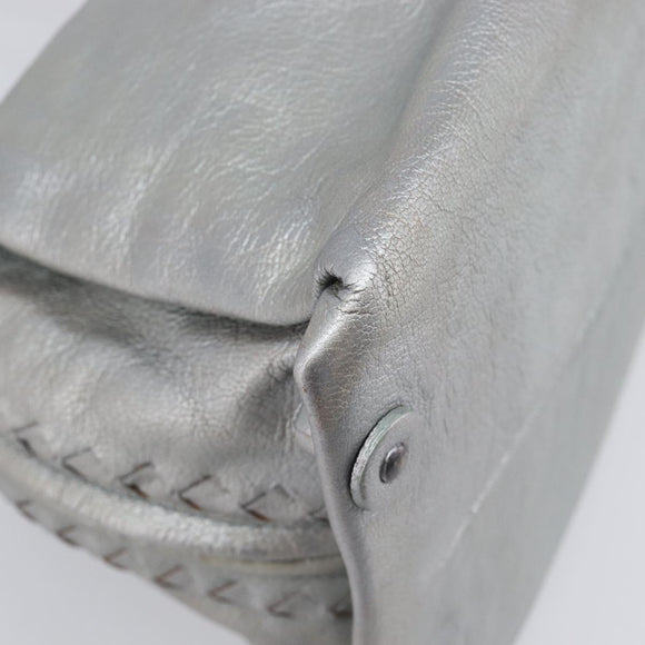 Bottega Veneta INTRECCIATO Hand Bag Leather Silver 124869 Auth bs37511