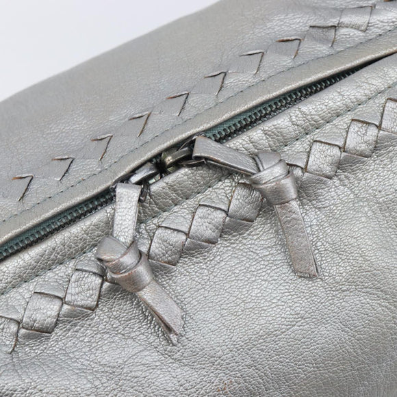 Bottega Veneta INTRECCIATO Hand Bag Leather Silver 124869 Auth bs37511