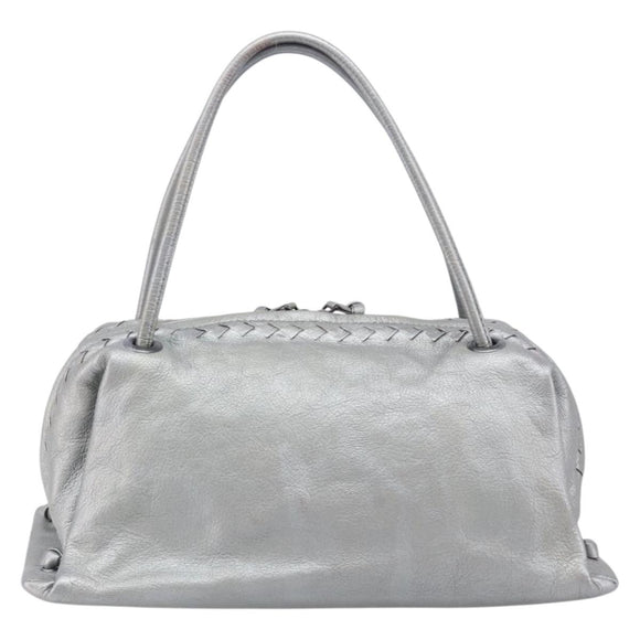 Bottega Veneta INTRECCIATO Hand Bag Leather Silver 124869 Auth bs37511