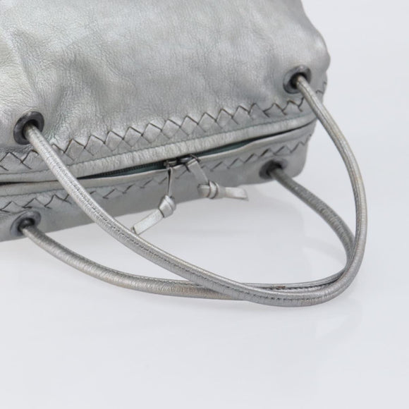 Bottega Veneta INTRECCIATO Hand Bag Leather Silver 124869 Auth bs37511
