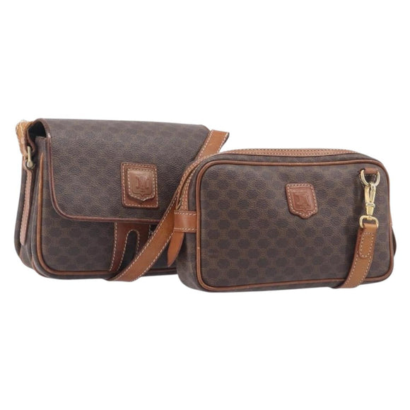 CELINE Macadam Canvas Shoulder Bag PVC Leather 2 Set Brown Auth bs37523