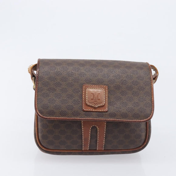CELINE Macadam Canvas Shoulder Bag PVC Leather 2 Set Brown Auth bs37523