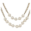 CHANEL Pearl Necklace Metal Gold Tone White CC Auth bs37529V-1