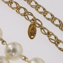 CHANEL Pearl Necklace Metal Gold Tone White CC Auth bs37529V-13