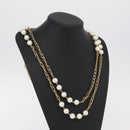 CHANEL Pearl Necklace Metal Gold Tone White CC Auth bs37529V-15