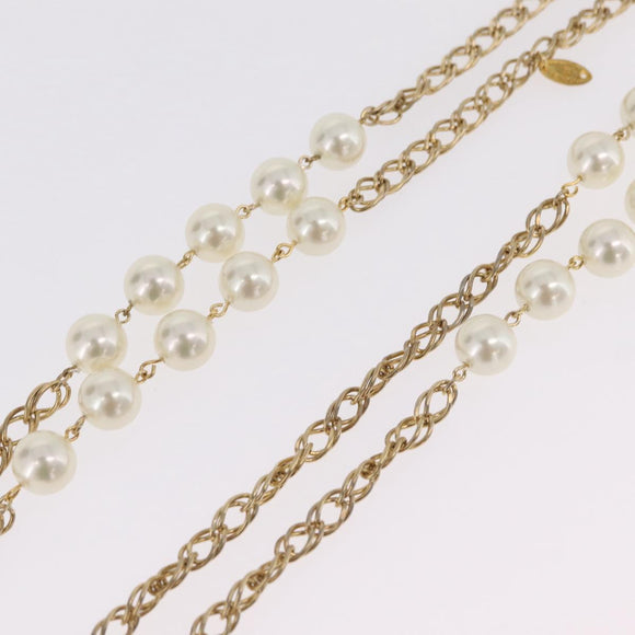 CHANEL Pearl Necklace Metal Gold Tone White CC Auth bs37529V
