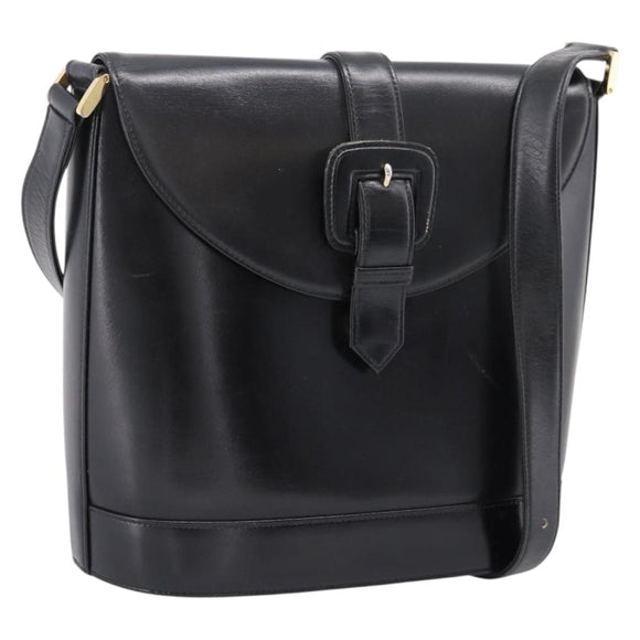 Saint Laurent Shoulder Bag Leather Black Gold Auth bs37531