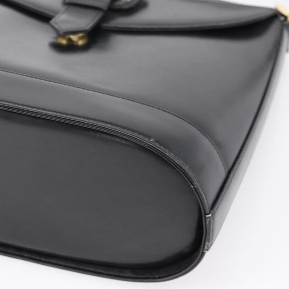 Saint Laurent Shoulder Bag Leather Black Gold Auth bs37531