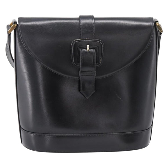 Saint Laurent Shoulder Bag Leather Black Gold Auth bs37531