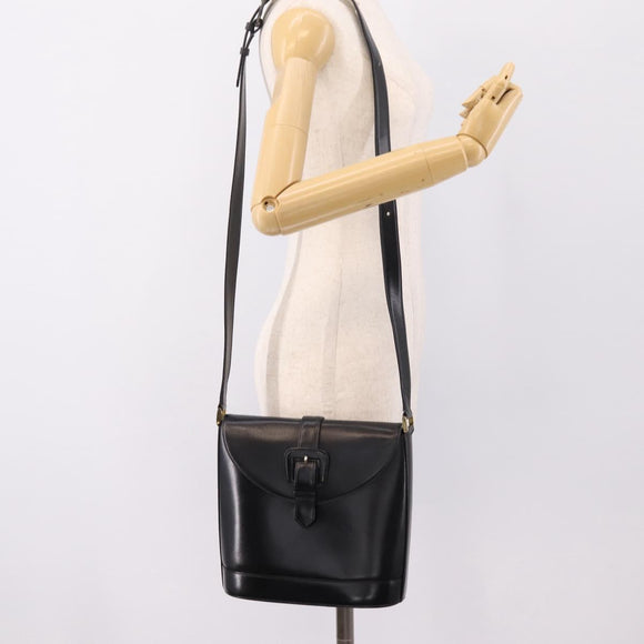 Saint Laurent Shoulder Bag Leather Black Gold Auth bs37531