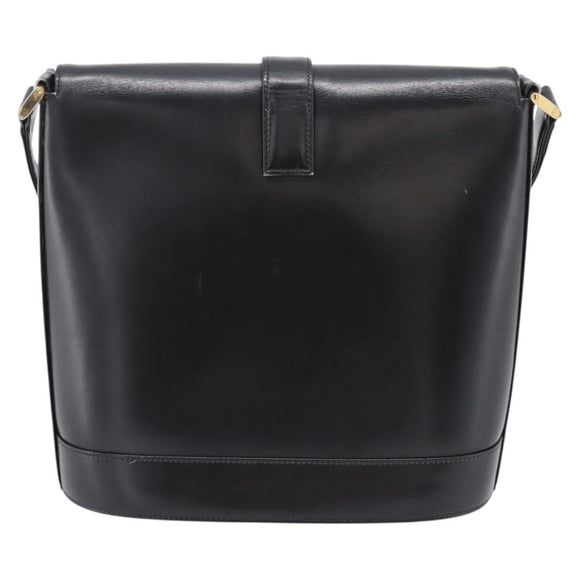 Saint Laurent Shoulder Bag Leather Black Gold Auth bs37531