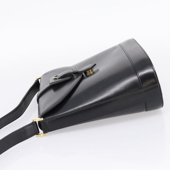 Saint Laurent Shoulder Bag Leather Black Gold Auth bs37531
