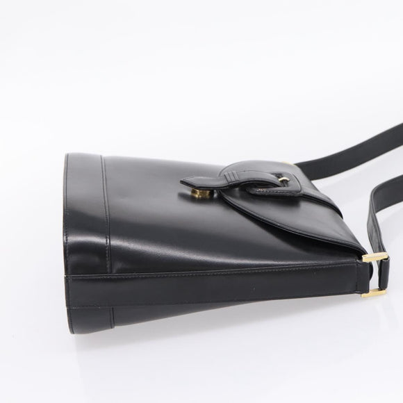 Saint Laurent Shoulder Bag Leather Black Gold Auth bs37531
