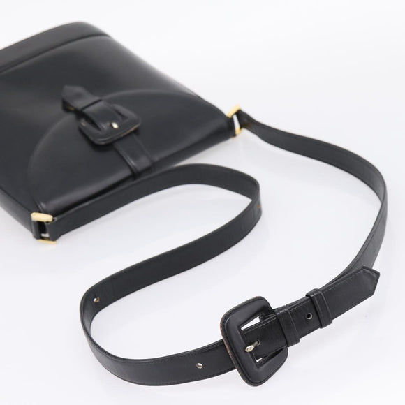 Saint Laurent Shoulder Bag Leather Black Gold Auth bs37531