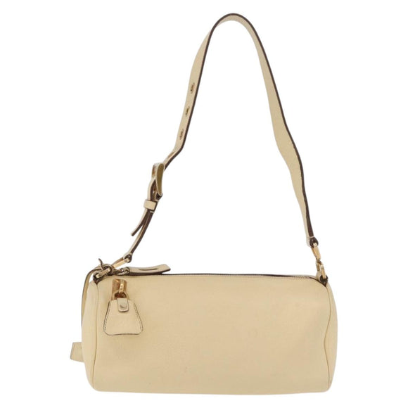 PRADA Shoulder Bag Leather Ivory Gold Auth bs37534