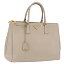 PRADA Hand Bag Saffiano Beige Gold Auth bs37538-1