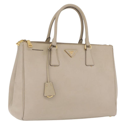 PRADA Hand Bag Saffiano Beige Gold Auth bs37538