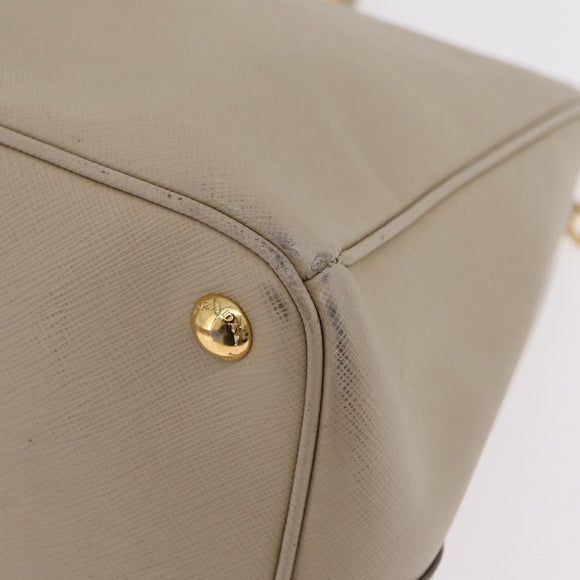 PRADA Hand Bag Saffiano Beige Gold Auth bs37538