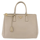 PRADA Hand Bag Saffiano Beige Gold Auth bs37538-2