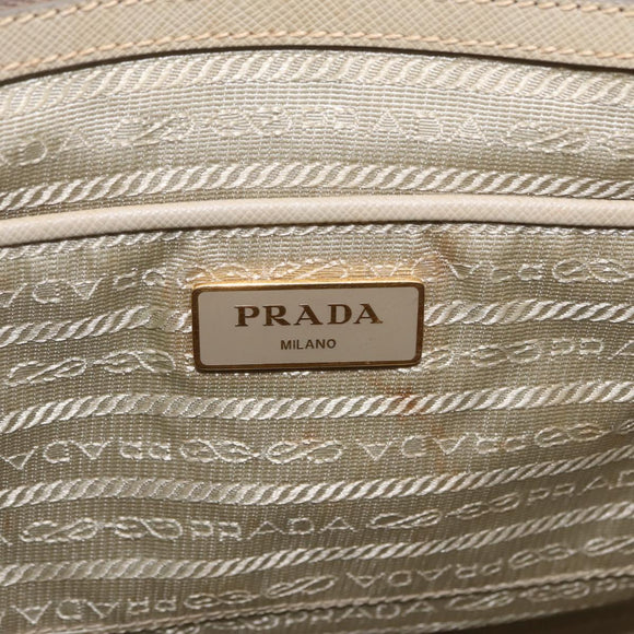 PRADA Hand Bag Saffiano Beige Gold Auth bs37538