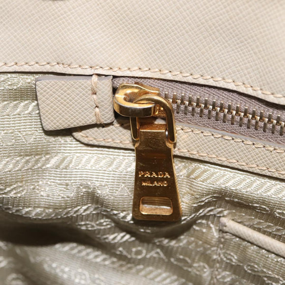PRADA Hand Bag Saffiano Beige Gold Auth bs37538