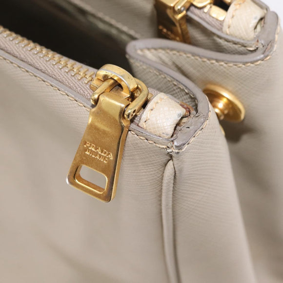 PRADA Hand Bag Saffiano Beige Gold Auth bs37538