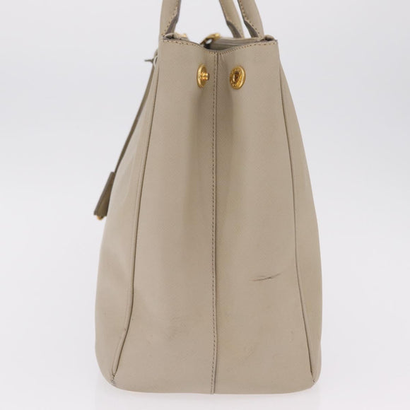PRADA Hand Bag Saffiano Beige Gold Auth bs37538
