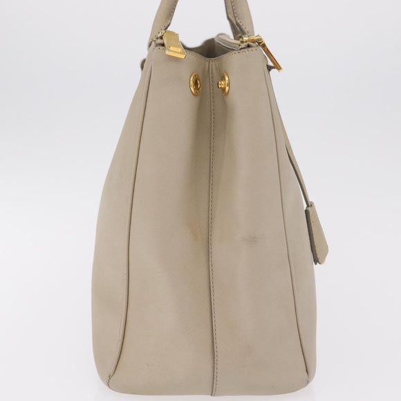 PRADA Hand Bag Saffiano Beige Gold Auth bs37538