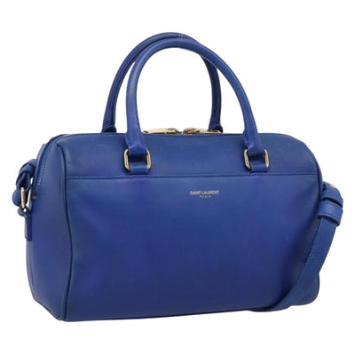 Saint Laurent Baby Duffel Hand Bag Leather 2way Blue Gold Auth bs37540